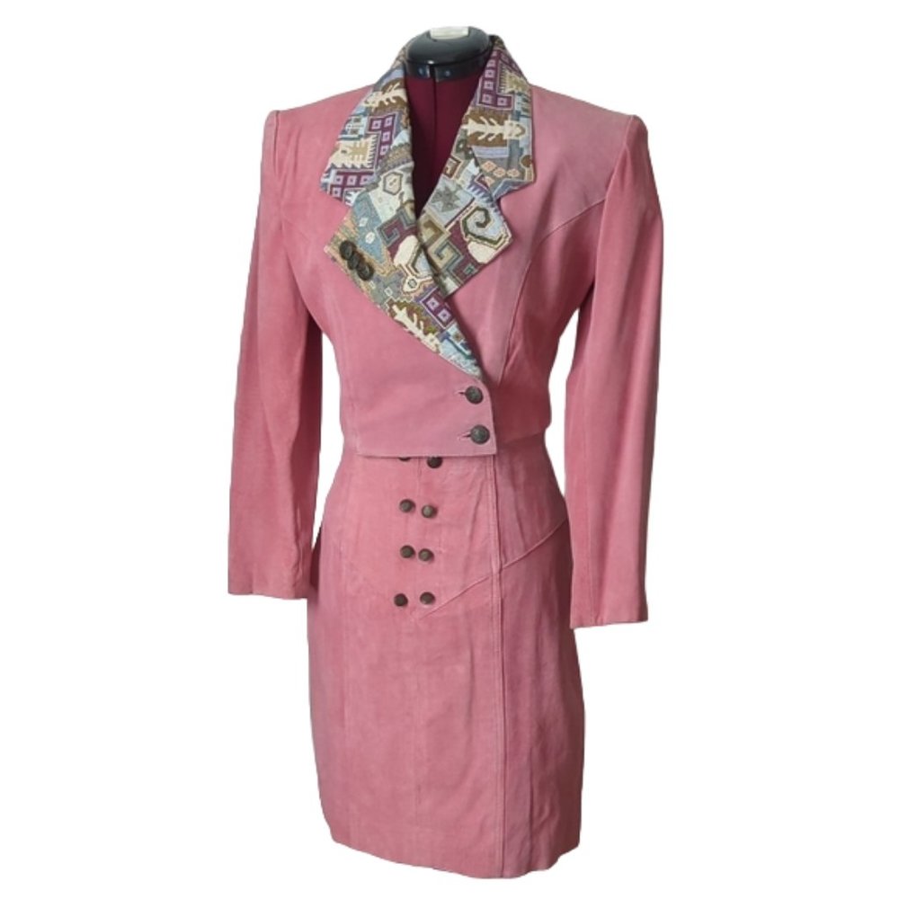 Vintage - Circa 1989 - Chia Suede & Brocade jacket & matching skirt